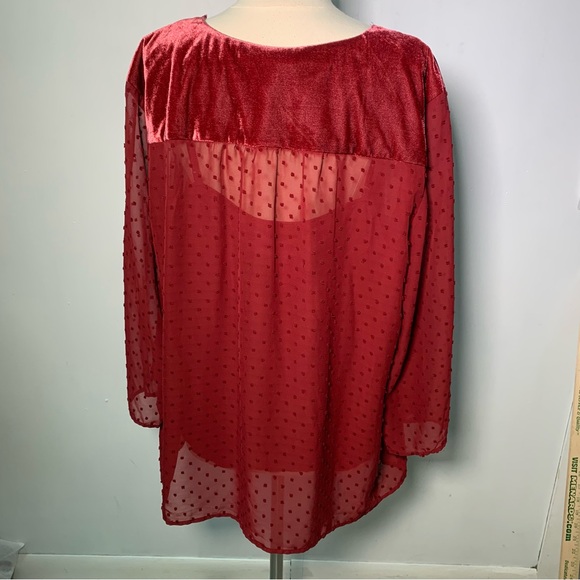 Style & co mix media velvet sheer burgundy Red Women's Top size XXL - Picture 6 of 11